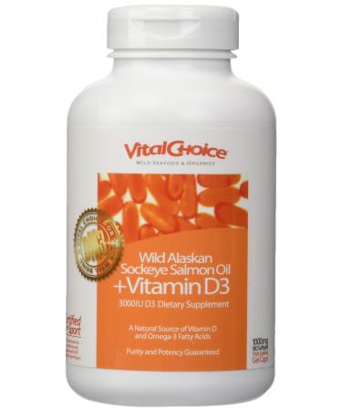 Vital Choice Wild Alaskan Sockeye Salmon Oil with Vitamin D 1 000mg Soft Gels 180 Count 180 Count (Pack of 1)