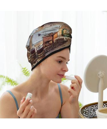 Super Absorbent Microfiber Hair Towel Wrap for Women | Coral Velvet Quick Dry Cap for Long Curly and Thick Hair | Oil Lamp Coffee Beans Design - Buy Online on GoSupps.com