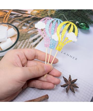 Honbay 24PCS Glitter Cupcake Toppers Creative Hot Air Balloon with Clouds Cake Toppers Fruit Dessert Picks Cake Decorations for Birthday Wedding Baby Shower Party (3 Color) - Buy Online on GoSupps.com