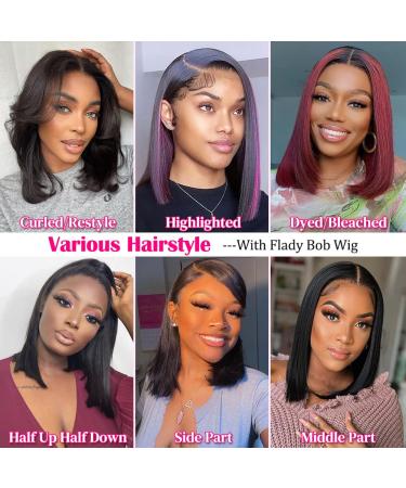 Flady 13x4 HD Frontal Lace Bob Wig 12 inch- 150% Density Human Hair for Black Women - Buy Online on GoSupps.com