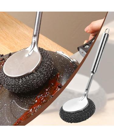 Stainless Steel Brush with Handle | Metal Dishwashing Supplies Brush | Multifunctional Stainless Steel Wool Cleaning Brush for Dishes Pots Stoves Frying Pans - Buy Online on GoSupps.com