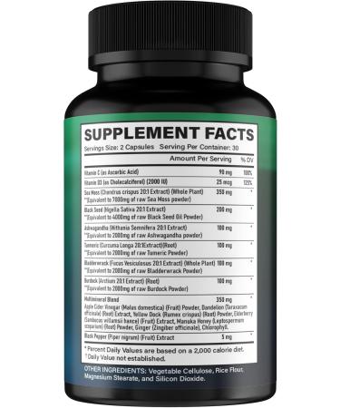 Shilajit and Sea Moss Combo - Sea Moss and Shilajit Bundle with Ashwagandha Black Seed Turmeric Bladderwrack Burdock Black Pepper with Vitamins and Antioxidants - 120 Veggie Capsules 60 Count (Pack of 2) - Buy Online on GoSupps.com