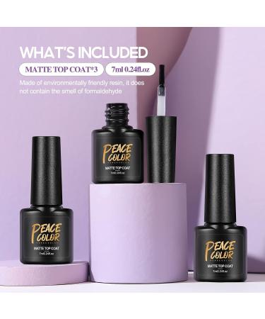 PEACECOLOR 3 x 7ml Matte Gel Top Coat LED Soak Off Gel Nail Polish Matte Finish Long Lasting No Wipe Matte Top Coat A5 - Buy Online on GoSupps.com