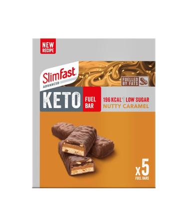 SlimFast Advanced Keto Fuel Bar Low Sugar Bar for Keto Lifestyle with Chocolate Coating Nutty Caramel Multipack 46 g 5 Count (Pack of 1) Nutty Caramel 5 Count (Pack of 1)