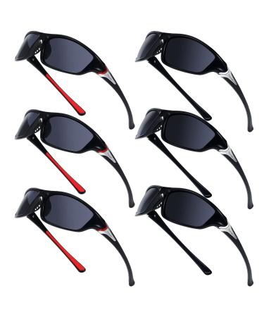 Cindeer 6 Pairs Men's Polarized Sunglasses Wrap Around Sunglasses Sports Sunglasses UV Protection Sun Glasses for Hiking Red With Gray, Black