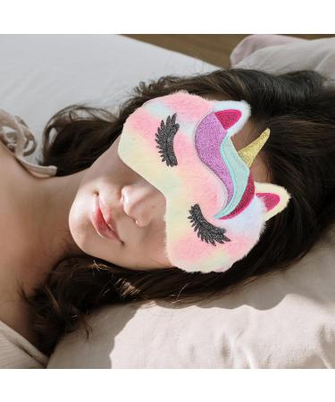 LOGOFUN Plush Cartoon Unicorn Eye Mask - Furry Faux Fur Sleeping Mask for Women & Girls | Adjustable Straps Colorful Sleep Accessory - Buy Online on GoSupps.com