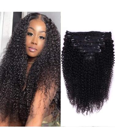 Cecycocy Kinky Curly Clip in Hair Extensions Human Hair for Black Women - 8Pcs 18Clips Double Weft Brazilian Remy Human Hair 3C 4A Clip in Extensions Thick to Ends 120G/4.2oz Natural Black (22 inch) 22 Inch curly