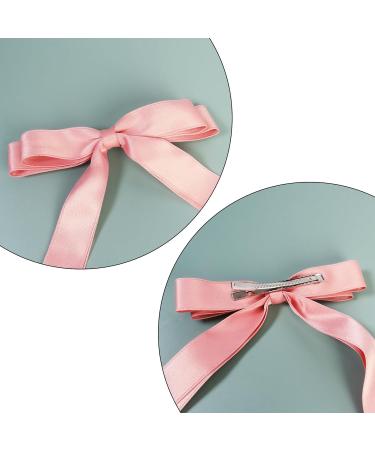 2 Pack Hair Bows for Women Pink Bow Hair Clips French Barrette with Long Silky Satin Hair Ribbons for Women Girls(Pink) - Buy Online on GoSupps.com