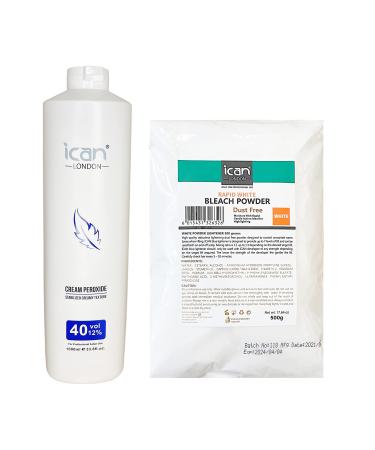 ICAN LONDON PROFESSIONAL CREAM PEROXIDE 40 VOL 12% 1000 ML + WHITE POWDER BLEACH 500 G COMBO SET