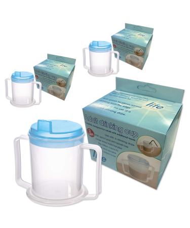 Life Healthcare Adult Drinking Cup for Elderly 300ml Non Spill Cups for Elderly Dishwasher Safe Non-BPA Plastic Two Handled Cup for Elderly Plastic Beakers for Adults Disability People