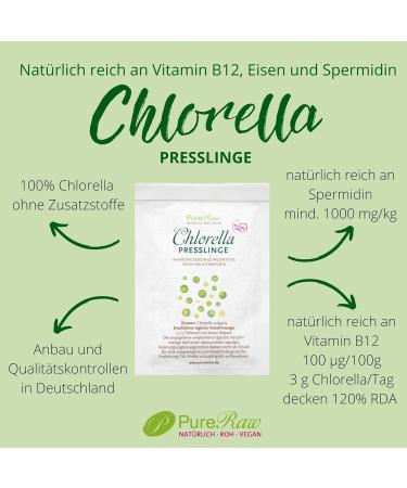 Chlorella Tablets from Germany | Pure Raw Vegan Chlorella Algae - Rich in Vitamin B12 Iron & Chlorophyll | 3g - Pureeraw 3G Chlorella Troundlings - Buy Online on GoSupps.com
