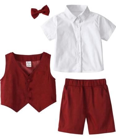 Boys Gentleman Suit Set | Shirt, Bowtie, Waistcoat & Shorts | Red | 3-4 Years - Buy Online on GoSupps.com