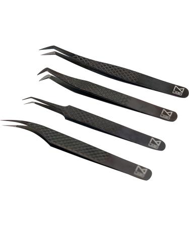 Set of 4 M Lash Tweezers - Japanese Steel Eyelash Extension Supplies (Black) - Buy Online on GoSupps.com