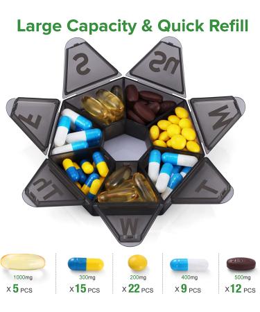 Extra Large Weekly Pill Organizer - Portable 7 Day Pill Case for Travel - Black - Buy Online on GoSupps.com