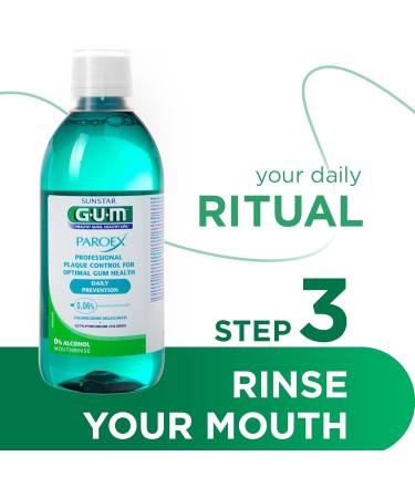 Gum Paroex 0.06% Care Mouthwash - Advanced Gum Care Alcohol-Free 2 x 500ml + 1 Free Test - Soothes Sensitive Gums & Two-Antiplaque System - Buy Online on GoSupps.com