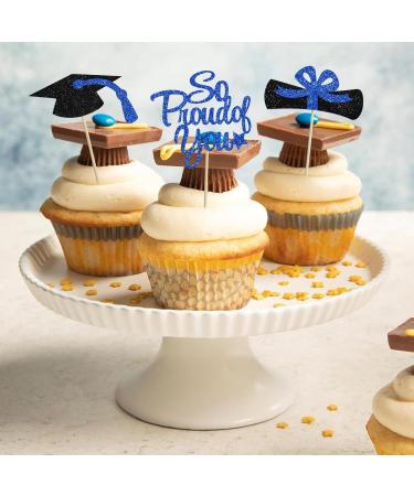 BEISHIDA 12pcs So Proud of You Cupcake Topper Graduation Cupcake Decoration 2024 Graduation Congrats Cupcake Toppers Blue Glitter High School/College/Senior Graduation Party Supplies Blue Black - Buy Online on GoSupps.com