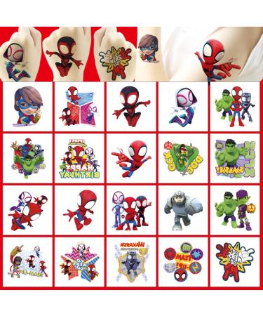 Spidey and His Amazing Friends Temporary Tattoos for Kids 60PCS Spidey Party Favors Party Supplies Tattoos Cute Fake Tattoos Stickers Cartoon Party Decorations for Kids Boys Girls Party Gifts Birthday Decorations Rewards...