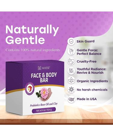 Skin Soothing Cleanser | Organic Rose Oil & Clay Probiotic Face & Body Wash | Natural Soap Bar for Sensitive Skin | Men & Women | Pack of 3 - Buy Online on GoSupps.com