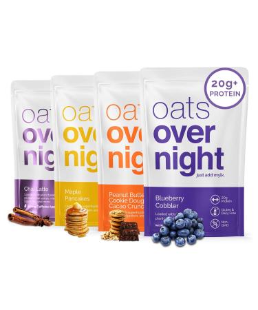 Oats Overnight - Dairy Free Variety Pack (8 Meals) High Protein, Low Sugar Breakfast Shake - Gluten Free, High Fiber, Non GMO Oatmeal (2.6oz per meal) Vegan & Plant-Based. 2.6 Ounce (Pack of 8)