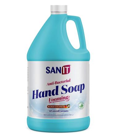 Sanit Antibacterial Foaming Hand Soap Refill - Advanced Formula with Aloe Vera and Moisturizers - All-Natural Moisturizing Hand Wash - Made in USA, Mango Coconut, 1 Gallon 128 Fl Oz (Pack of 1) Mango Coconut
