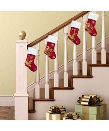 Belupai 17.3 Embroidered Velvet Christmas Stocking | Red Classic Holiday Gift Bag with Reindeer/Snow Design | Perfect for Fireplace Decor - Buy Online on GoSupps.com