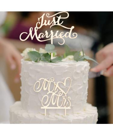Laokai 2 pieces cake topper wedding cake decoration MR and MRS cake stick wood cake topper wedding cake topper tortendeko wedding for wedding engagement application anniversary