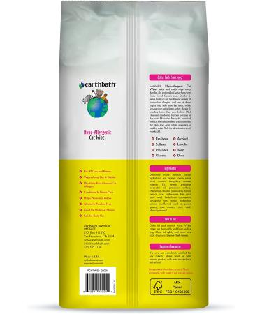 Earthbath Fragrance-Free Hypo-Allergenic Cat Wipes with Aloe Vera & Vitamin E - 100 Count (Pack of 2) | Gentle Cleaning for Sensitive Skin and Allergies - Buy Online on GoSupps.com