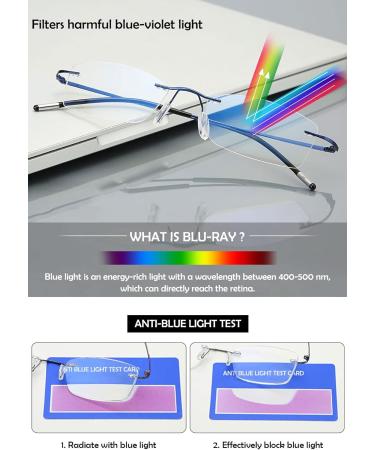 Koosufa Titan Borderless Reading Glasses | Blue Light Filter | Ultra-Light Frameless | Anti-Fatigue | Strengths 0.0 to 4.0 | Unisex Workplace Glasses - Buy Online on GoSupps.com