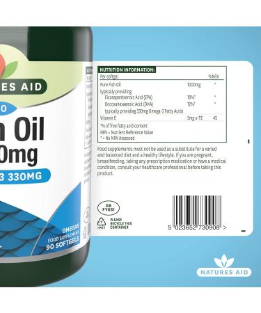 Natures Aid Fish Oil 1000mg High Strength Omega-3 Supplement with DHA & EPA Supports Heart Brain Vision Immune & Joint Health Non-GMO High Strength Natural Fish Oil 90 Softgel Capsules Fish Oil 1000mg 90 Softgels - Buy Online on GoSupps.com