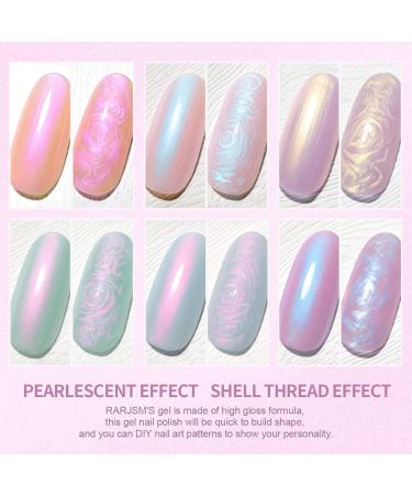 RARJSM Mermaid Pearl Gel Nail Polish - Glitter Pearlescent Shell, Soak Off LED UV Curing, DIY Manicure, Pink Beige/Blue Green/Purple Shimmer, Swirl Thread Effect - Mermaid Pearl Collection - Buy Online on GoSupps.com