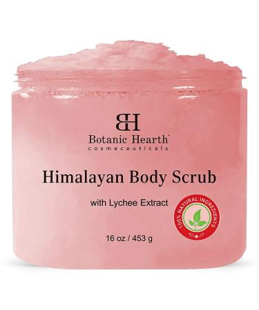 Botanic Hearth Himalayan Salt Body Scrub with Lychee Oil - Natural Exfoliating Body & Face Scrub for Acne, Cellulite, Scars, Moisturizing & Deep Cleansing Skin - Skin Care for Men and Women - 16 oz