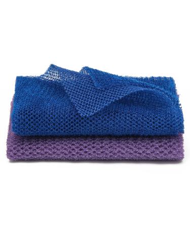 Windspeed 2Pcs African Body Exfoliating Net Long Deep Cleaning African Net Bathing Sponge Mesh Back Scrubber Skin Smoother for Women Men Shower/Stocking Stuffer(80x30cm) (Blue+Purple)