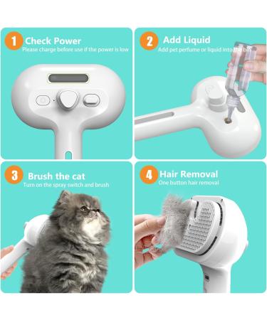 Sichy Self-Cleaning Spray Cat Brush for Long and Short-Haired Cats | Grooming, Hair Removal, and Static Control | White - Buy Online on GoSupps.com