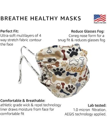 Breathe Healthy Kids Reusable Face Mask - Adjustable, Breathable, Washable - Dog Bones and Paw Prints - Made in USA - Buy Online on GoSupps.com