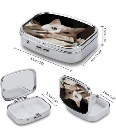 White Cat & Dollar Print Pill Box | 2 Compartment Portable Medicine Organizer - Stylish Metal Pill Case for Purse & Pocket - Buy Online on GoSupps.com