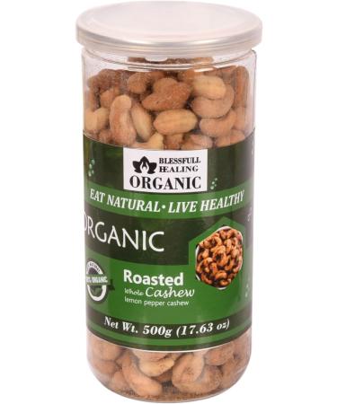 Blessfull Healing Organic Natural Vegan Lemon Pepper Roasted Whole Cashew Nuts Crunchy Kaju 500 Gram - Buy Online on GoSupps.com