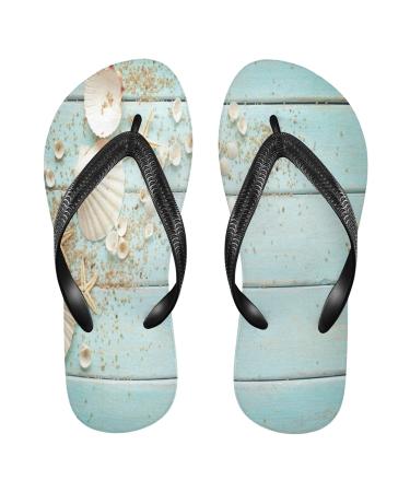Mnsruu Wooden Starfish Shell Flip Flops for Home Hotel Spa Bedroom Travel XL for Men Women