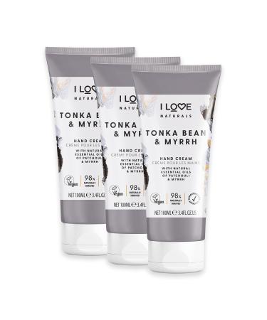 I LOVE Naturals Tonka Bean and Myrrh Hand Lotion - Hand Cream for Dry Skin - Moisturizing Lotion with Shea Butter Coconut and Essential Oils - 3 pc