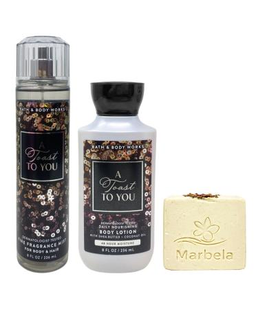 Bath & Body Works A Toast To You - Fragrance Mist and Daily Nourishing Body Lotion - with a Creamy Rose Bar Soap