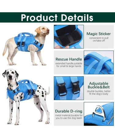 Kuoser Adjustable Ripstop Dog Lifeguard Vest - Premium Swimsuit for Small to Large Dogs - High Capacity Pet Life Jacket for Beach - XXL Blue - Buy Online on GoSupps.com
