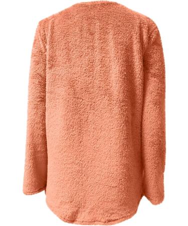 Womens Plus Size Teddy Fleece Hooded Jumper | Soft Double Fleece Hoodie with Pocket | V Neck Pullover Top for Winter | Orange Lounge Sweatshirt - Buy Online on GoSupps.com