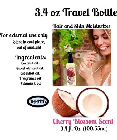 Cherry Blossom Coconut Oil Moisturizer - 3.4 Oz Travel Size | Multi-Use Hair Skin & Nails Oil | Family-Friendly Fragrance Body Massage Oil - Buy Online on GoSupps.com