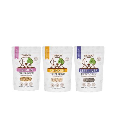 3-Pack Freeze Dried Dog Treats Trainer Topper in Salmon Chicken & Beef Liver Flavors. All Natural Healthy Treat 1 Ingredient