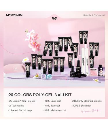 Morovan Poly Gel Nail Kit - 20 Colors with UV Light | Glitter Nail Starter Kit for DIY Home Nail Extensions | Ideal Gifts for Women - Buy Online on GoSupps.com
