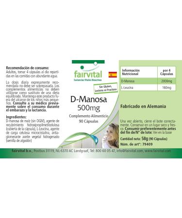 Fairvital | D-Mannose 500mg - pour 15 jours - HAUTEMENT DOSE - 90 g lules - monosaccharide naturel - Buy Online on GoSupps.com