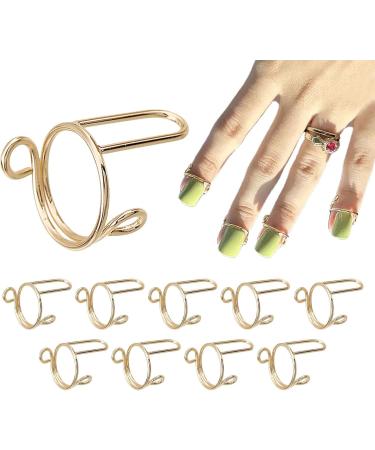 fdsmall Wudu Nail Rings Adjustable Fingernail Rings Reusable Metal Finger Nail Rings for Women No Glue Nails Jewelry Fingertip Gift Decorations for Wearing Manicure Nails (Gold)