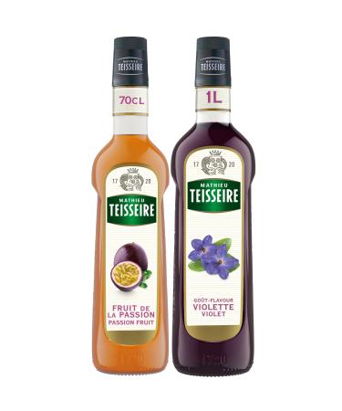 Mathieu Teisseire - Assortiment de Sirop de Violette 1L et de Sirop de Fruit de la passion 70 cl pour boissons rafraichissantes vin bi res et cocktails