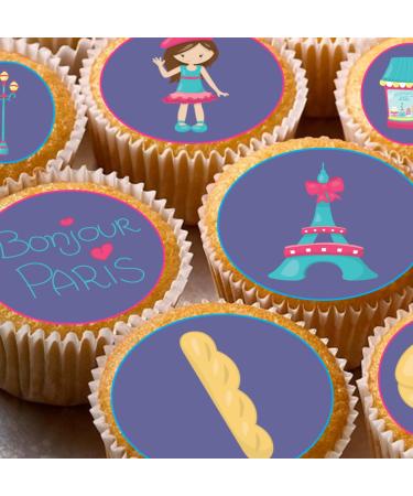 24 Paris Parisian edible PRE CUT style kids childrens party decorations Wafer Paper Cupcake Fairy Cake Toppers