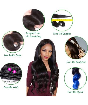 Beauhair Brazilian Body Wave Virgin Hair Bundles with Lace Closure | 14/16/18+14 Inch | Unprocessed Human Hair | Natural Black 4X4 Lace Closure | Free Part | Body Wave Bundles - Buy Online on GoSupps.com