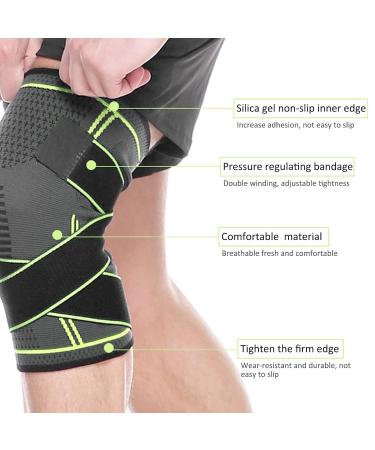 Knitted Kneepad for Men - Antislip Knee Brace with Fastening System | Outdoor Gear - Grass Green M - Buy Online on GoSupps.com